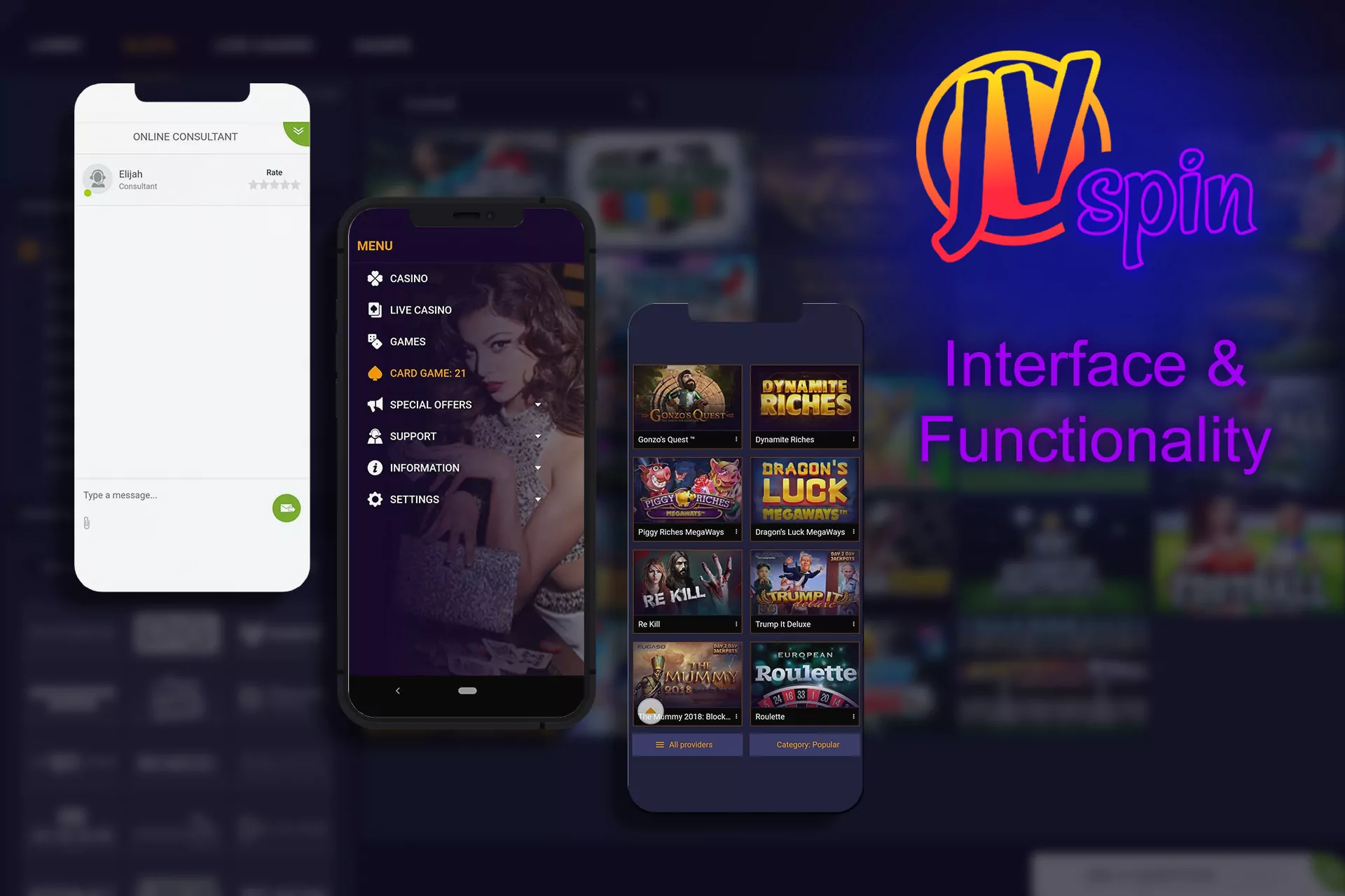 The JVSpin app has lots of functions that make playing slots more comfortable than through the browser version.
