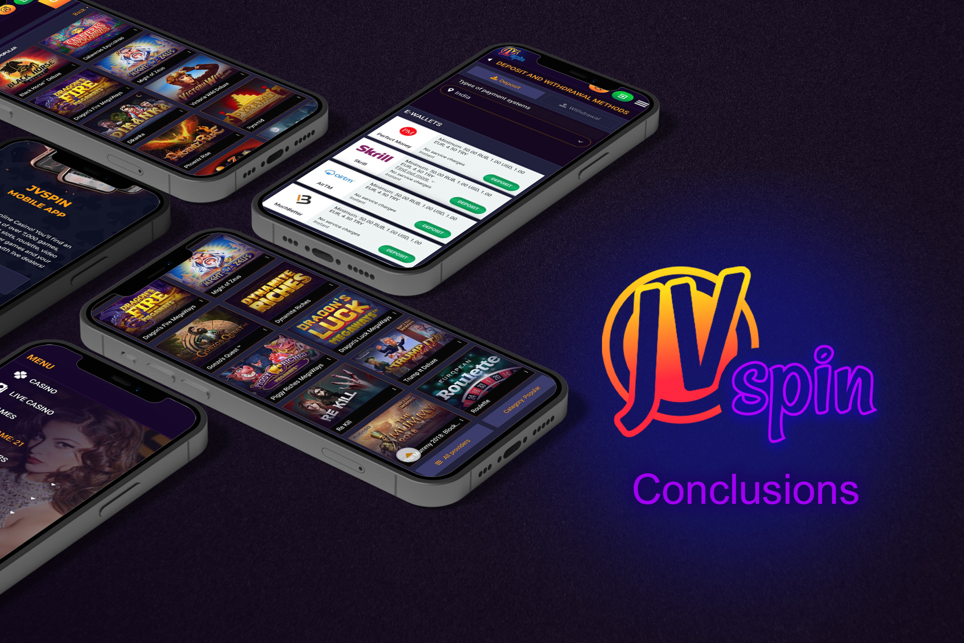 The JVSpin team developed a great app for Android and iOS users that should be installed for its design and special features.