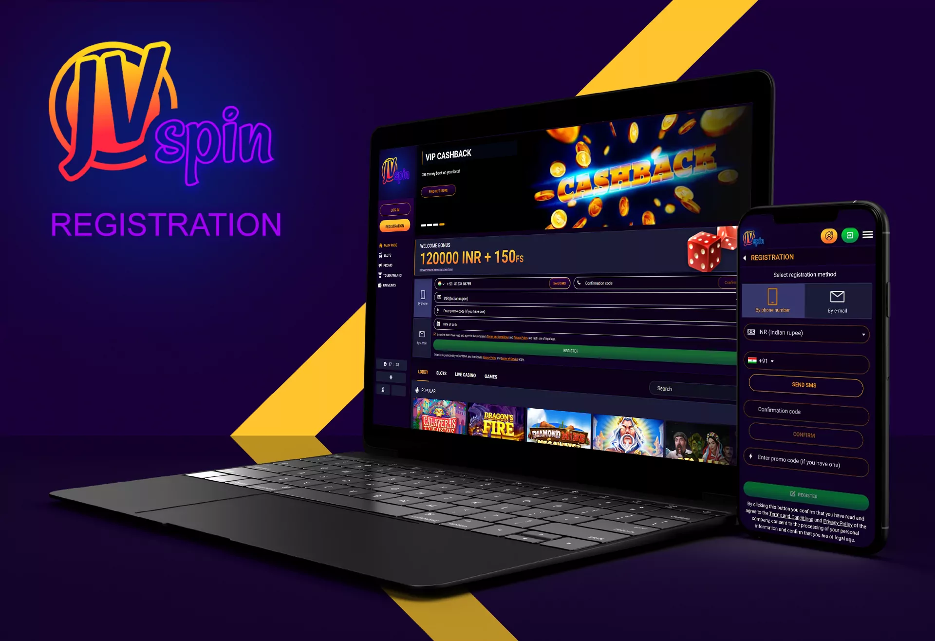 To play games, you have to create a new account on the JVSpin Casino.