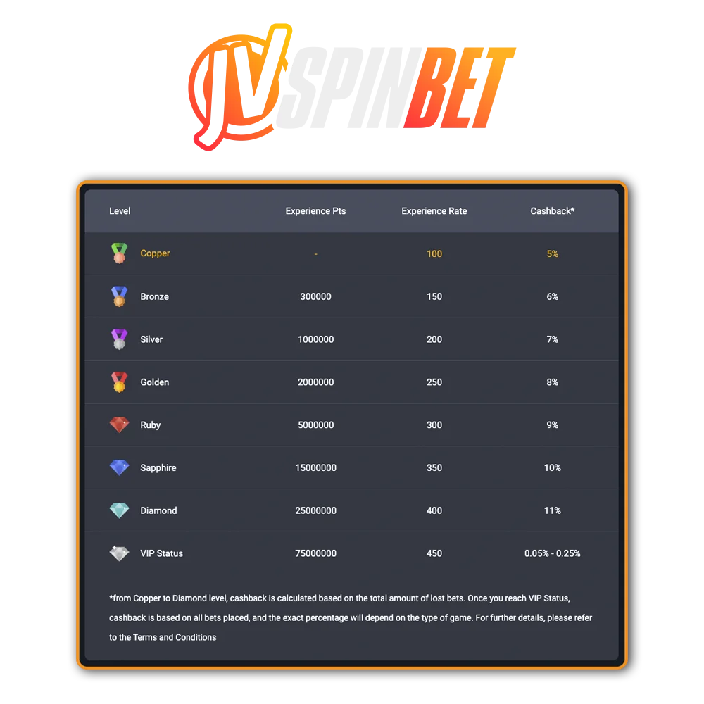 For the users who are going to play slots regularly, the JVSpin Casino team created a loyalty program.